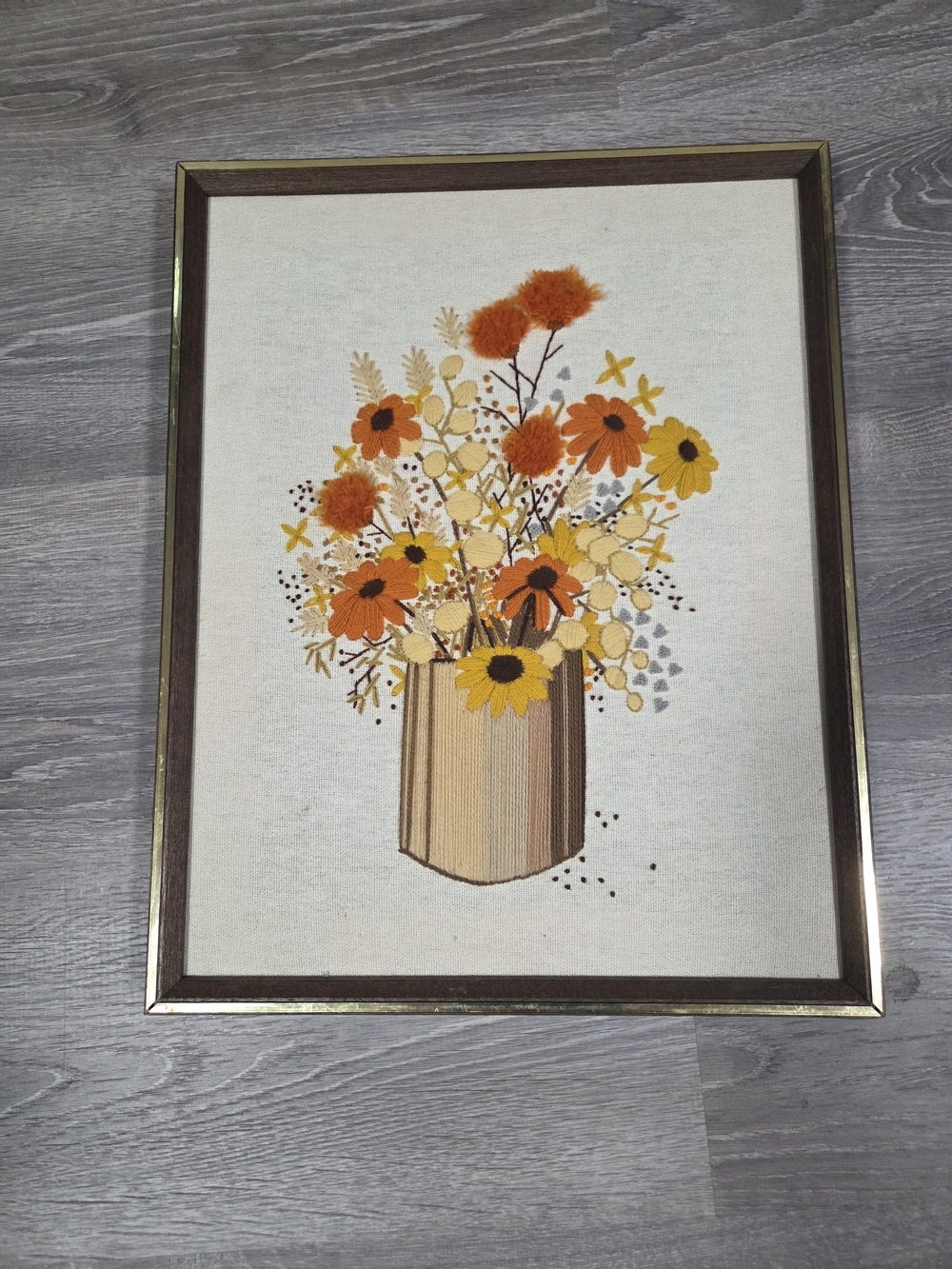 Vintage Floral Embroidered Wall Art - Yellow & Orange Bouquet